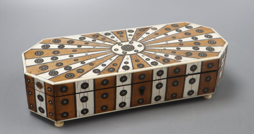 A South Indian rectangular bone inlaid box, length 28.5cm